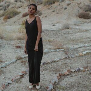 OZMA Japanese Cupro Slip Dress, Black